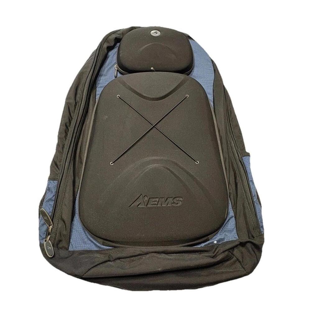 Vtg EMS Eastern Mtn Sports Black & Blue Luggage/Hiking Backpack Yellow Interior